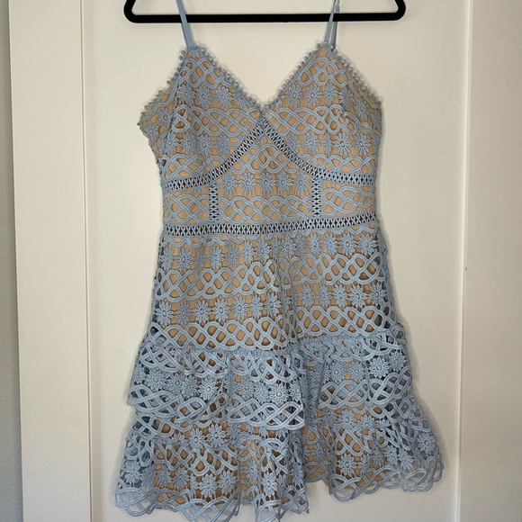 Lulus Dresses & Skirts - Lulu’s Blue and Nude Crochet Dress